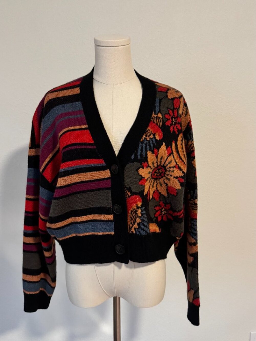 Farm Rio Floral Striped Patchwork Cardigan Size S Colorful NWT - Picture 3 of 5